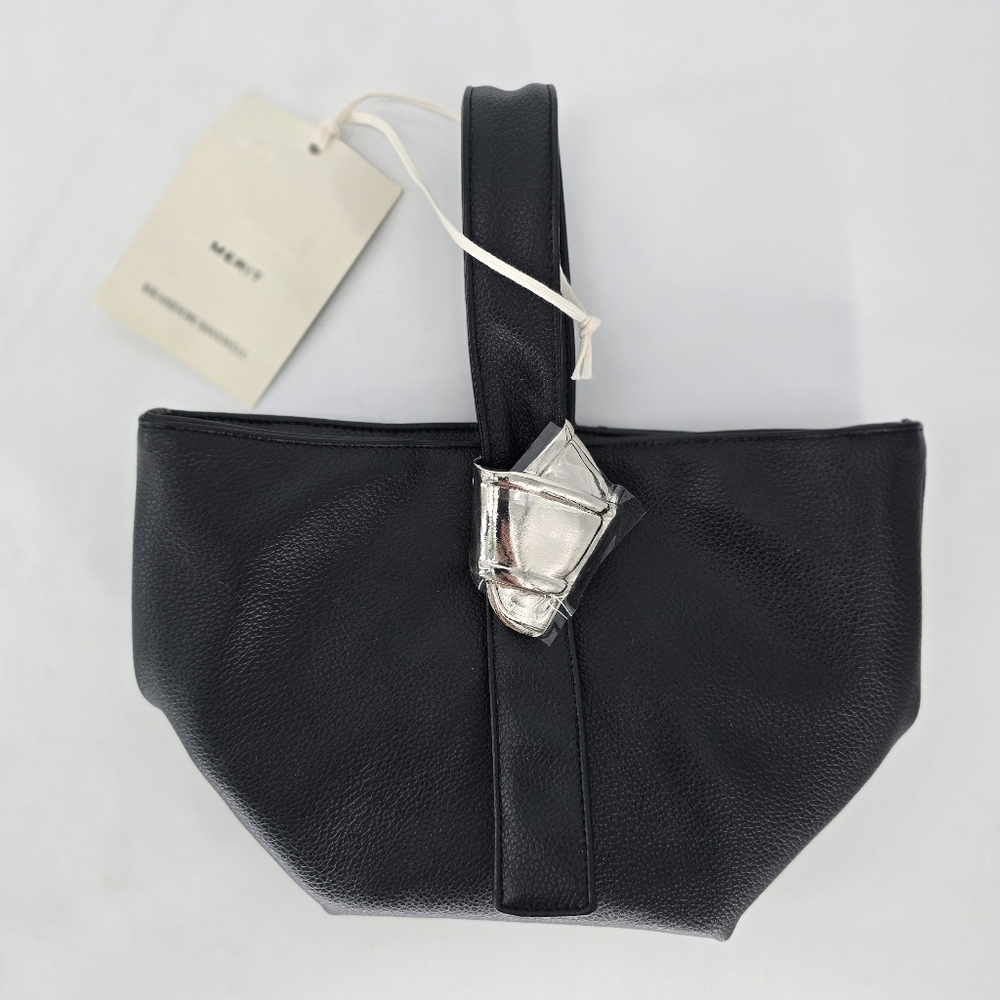 MERIT Brandon Maxwell Black Leather Mini Tote Handbag New
